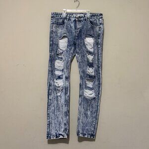 Trill Nation Men’s Distressed Ripped Acid Wash Jeans 38 X 32
